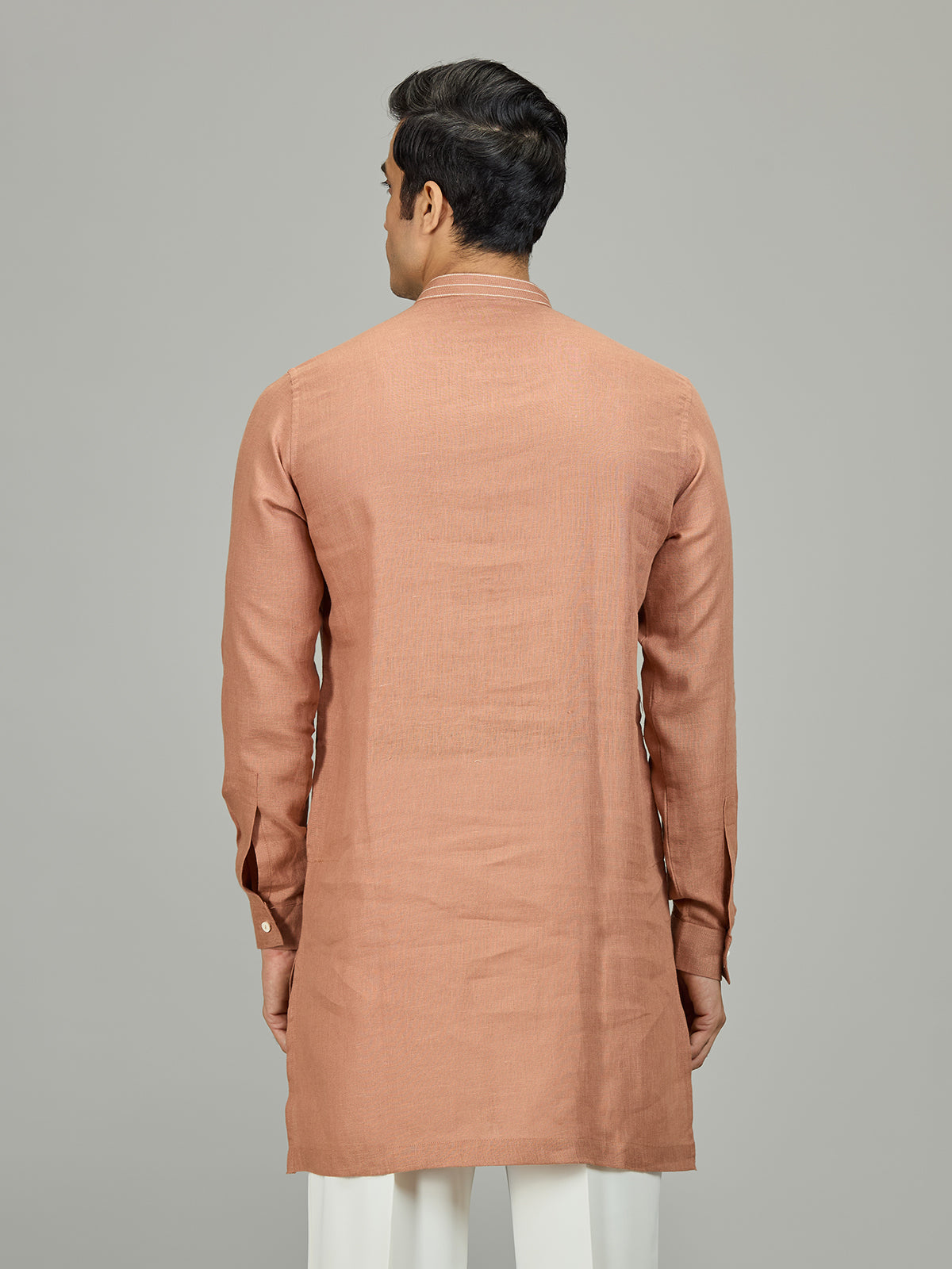 Rust peach signature botanical linen men kurta