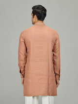 Rust peach signature botanical linen men kurta