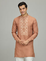 Rust peach signature botanical linen men kurta
