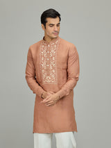 Rust peach signature botanical linen men kurta