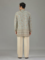 Mint blue persian floral men kurta suit