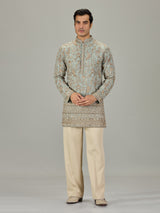 Mint blue persian floral men kurta suit