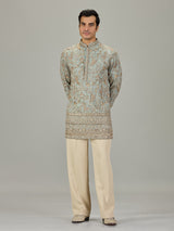 Mint blue persian floral men kurta suit