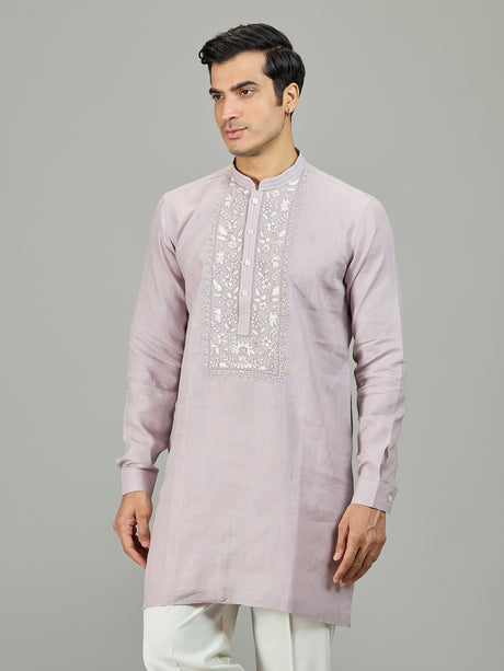 Lilac purple royal linen men kurta