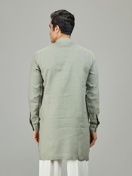 Stone green linen men kurta