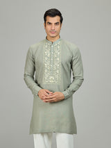 Stone green linen men kurta