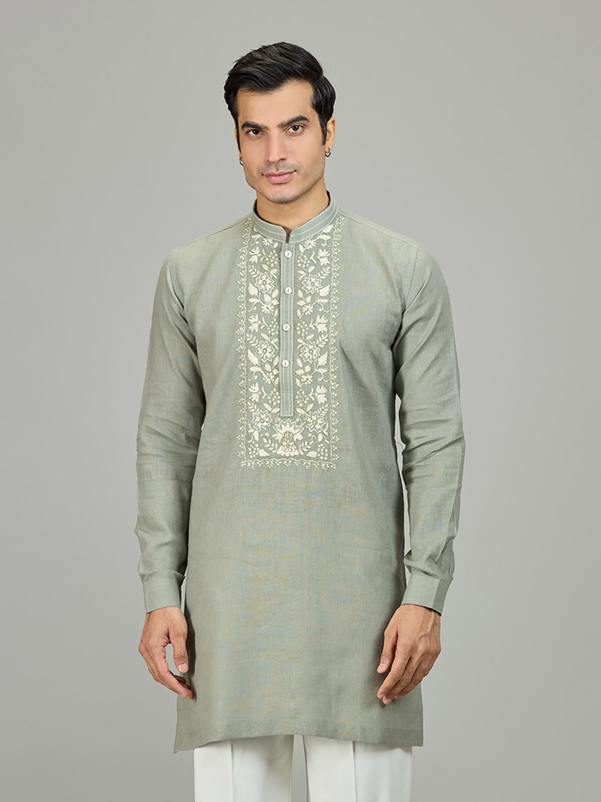 Stone green linen men kurta