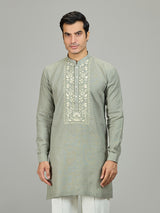 Stone green linen men kurta