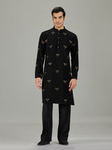 Black floral embroidered men kurta suit