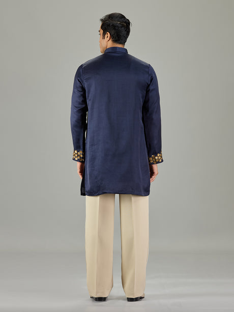 Navy blue cotton silk men kurta suit