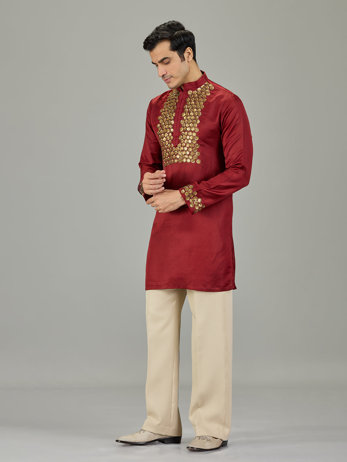 Maroon festive men kurta suit