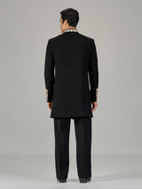 Black floral vine embroidered men indo western