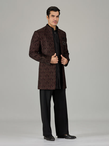 Black persian floral jacket men indo western