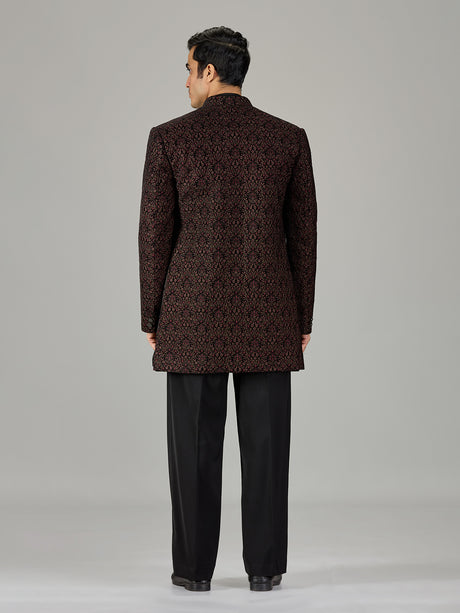 Black persian floral jacket men indo western