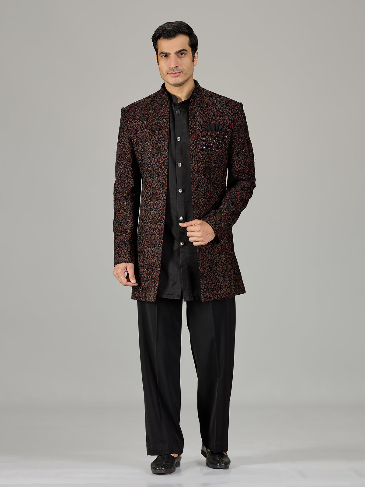 Black persian floral jacket men indo western