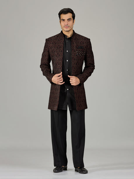 Black persian floral jacket men indo western