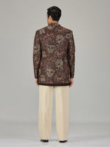 Brown embroidered open jacket indo western for men