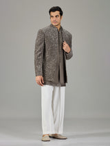 Grey wedding layered jacket indo western for men