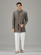Grey wedding layered jacket indo western for men