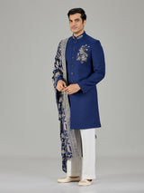 Royal blue crystal embellished men indo western