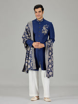 Royal blue crystal embellished men indo western