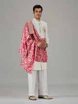 Pink cream floral tapestry men indo western