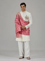 Pink cream floral tapestry men indo western