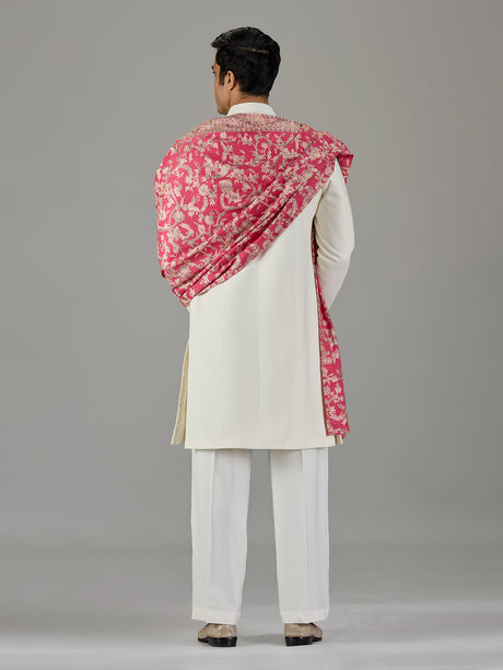 Pink cream floral tapestry men indo western
