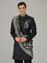 Black floral bouquet dupatta men indo western