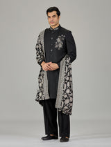 Black floral bouquet dupatta men indo western