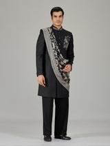 Black floral bouquet dupatta men indo western