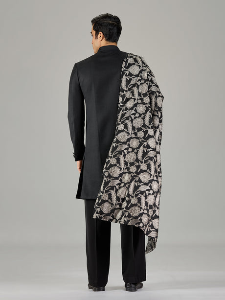 Black floral bouquet dupatta men indo western