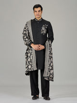 Black floral bouquet dupatta men indo western