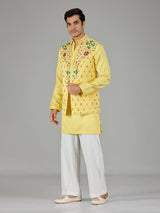 Yellow geometric floral men waistcoat set