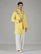 Yellow geometric floral men waistcoat set