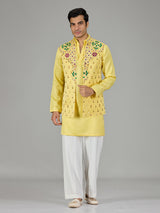 Yellow geometric floral men waistcoat set
