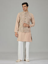 Dark beige vine embroidered men waistcoat set