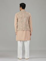 Dark beige vine embroidered men waistcoat set