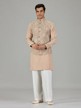 Dark beige vine embroidered men waistcoat set
