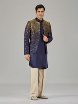 Navy blue metallic jacket men indo western