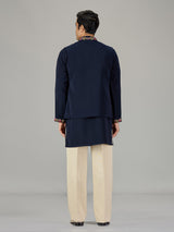 Deep navy botanical embroidered men waistcoat set