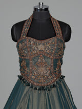 Pastel green silk lehenga choli with aabla and stone detailing