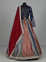 Navy blue brocade lehenga choli with mirror and zari embellishments