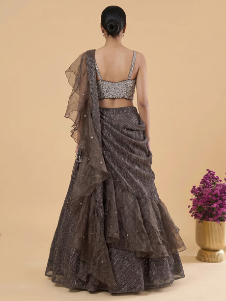 Charcoal black metallic georgette lehenga choli with diamond embellishments