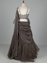 Charcoal black metallic georgette lehenga choli with diamond embellishments