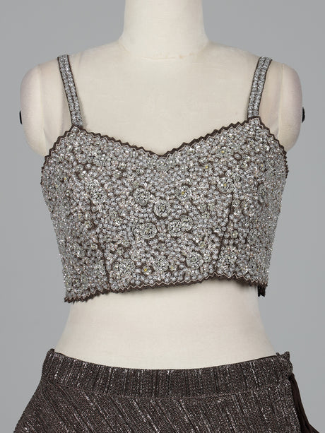 Charcoal black metallic georgette lehenga choli with diamond embellishments