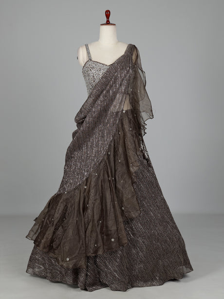 Charcoal black metallic georgette lehenga choli with diamond embellishments
