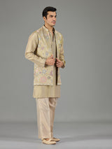 Beige botanical men waistcoat set