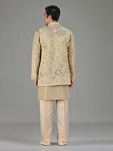 Beige botanical men waistcoat set