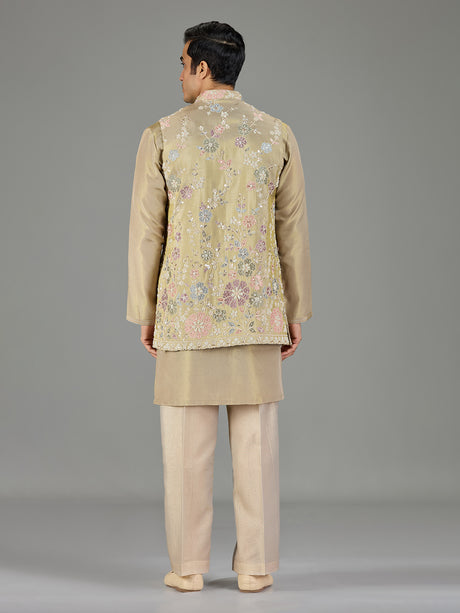 Beige botanical men waistcoat set